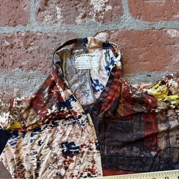 Gary Graham Small Batch Abstract Print Long Sleeve Silk Top - Picture 11 of 12